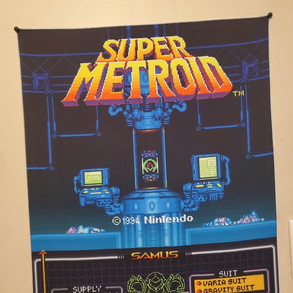 Super Metroid 5 x 1.5 foot tapestry  banner wall flag Super Nintendo Samus Aran - Picture 3 of 11